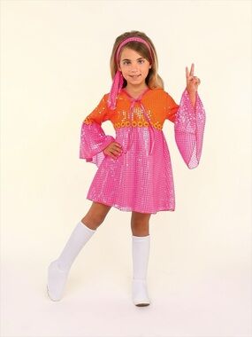 NEW 60's Go-Go Girl Groovy Dancer Hippie Pink Dress Child Costume Youth Medium